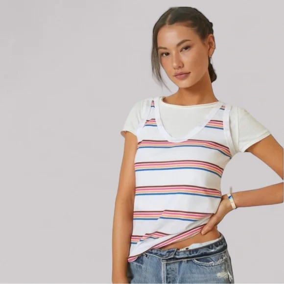 t.la Anthropologie Assorted Stripe Scoop-Neck Layering Tank Top - Picture 1 of 8